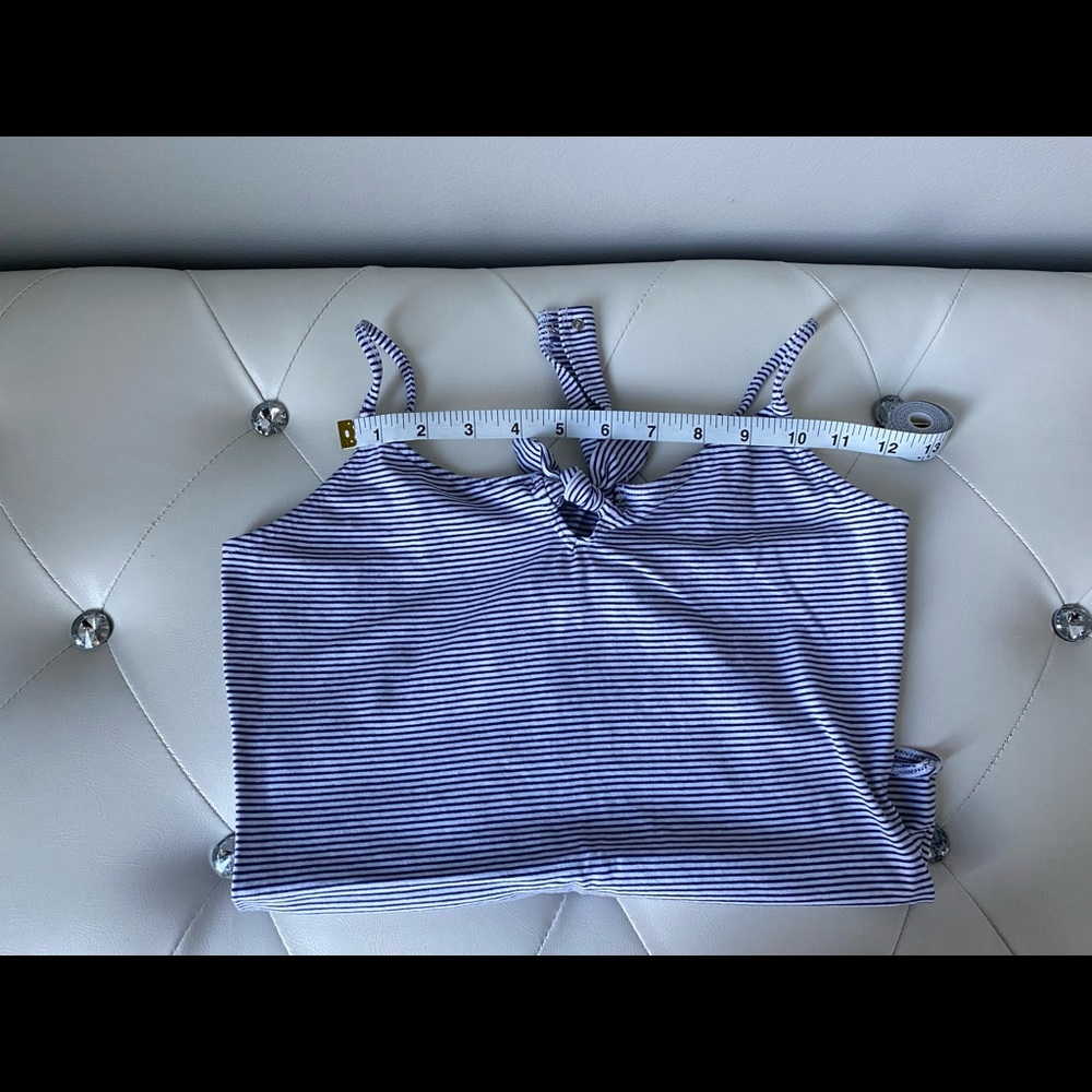 Garage — White and navy blue stripes bodysuit with knotted bow and snap closure - Picture 4 of 6
